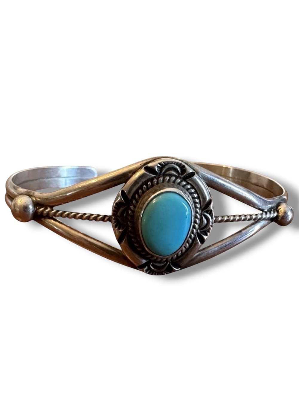 VTG Navajo Sterling Silver Turquoise Split Shank Cuff Bracelet Signed GB (Begay)